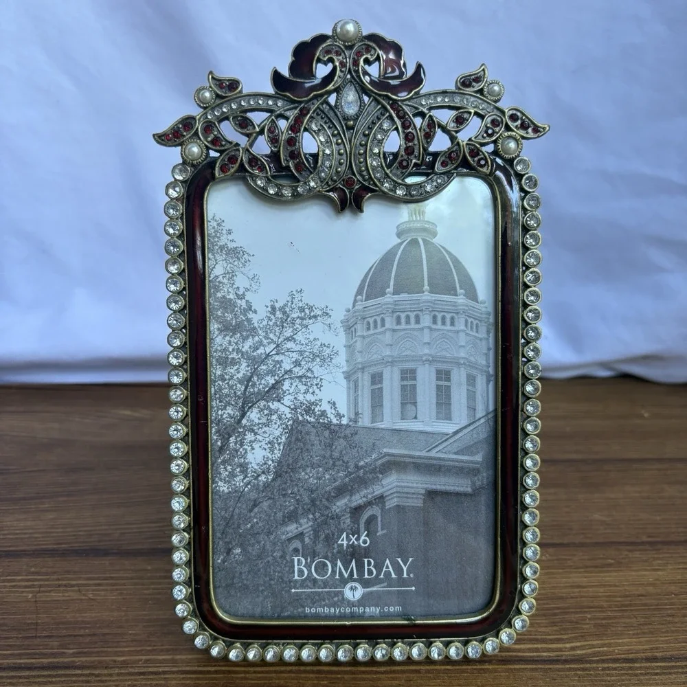 Bombay Company 4x6 Jeweled Picture Frame Red Enamel Rhinestone Pearl Accent
